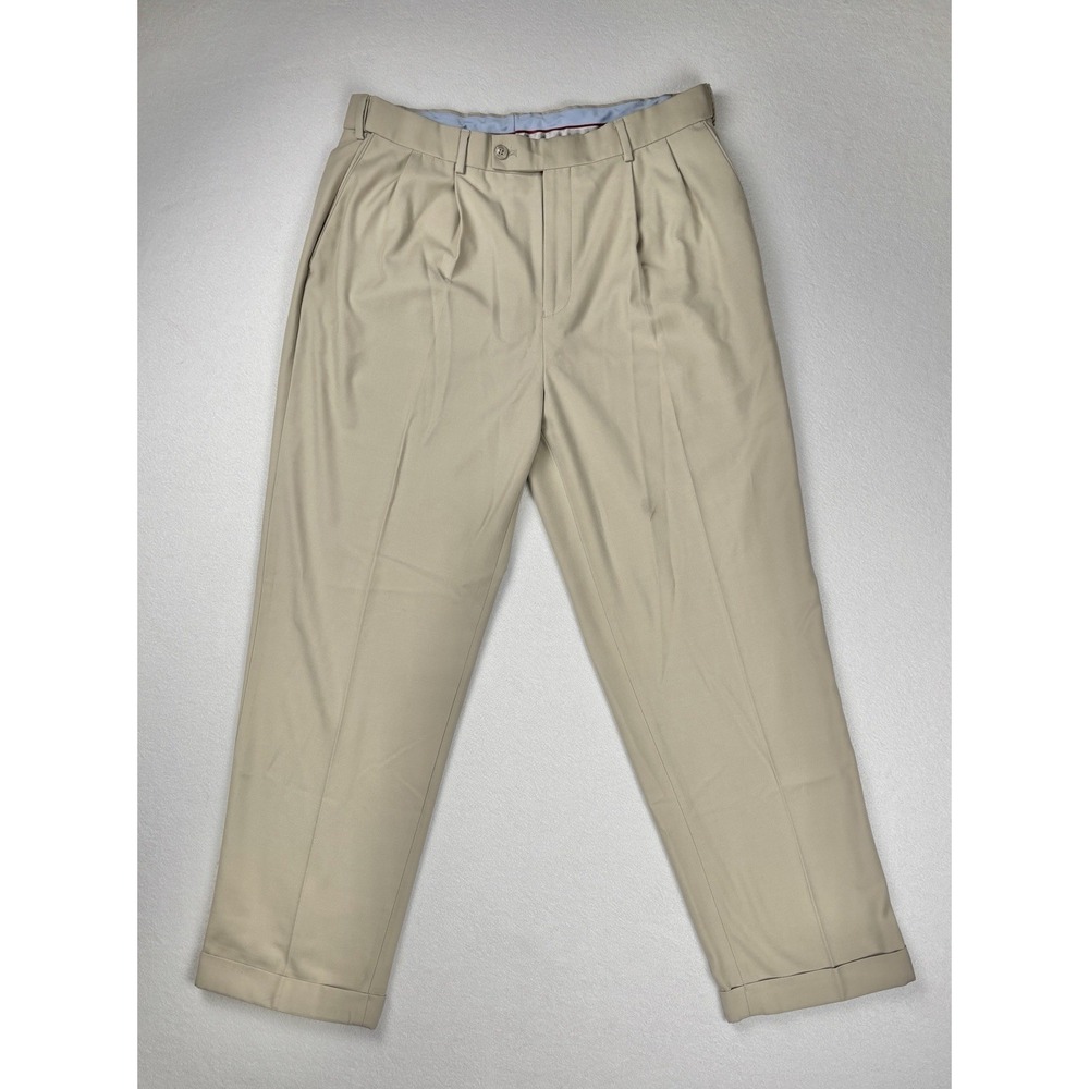 Louis Raphael Rosso Men's Dress Pants Khaki Flat Front Cuffed 34x30 RN54341
